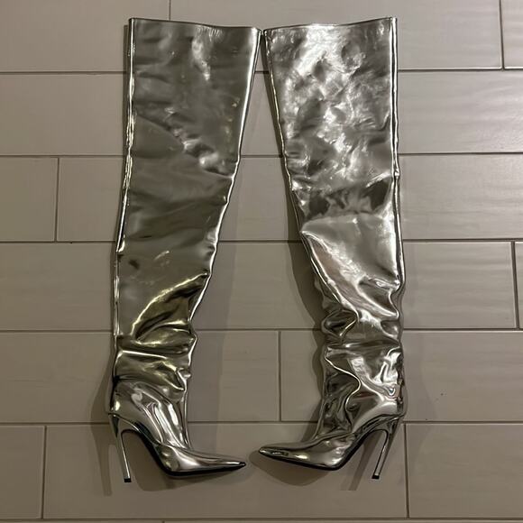 Balenciaga metallic silver thigh high calf skin knife boot size 37 - Picture 1 of 12